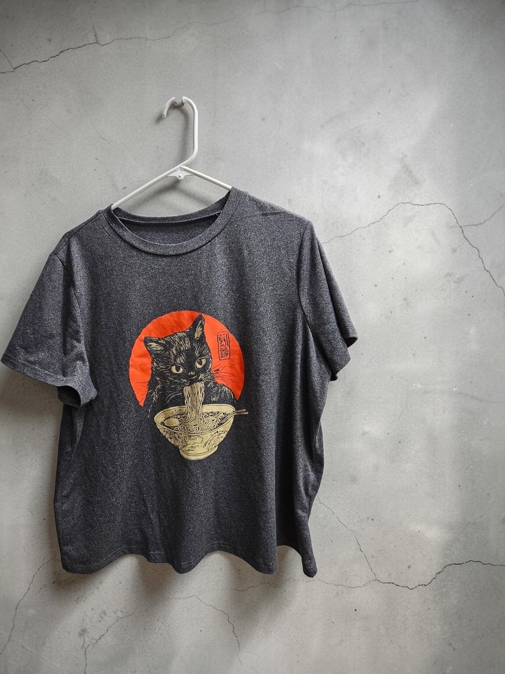 Cat Graphic T-Shirt - Charcoal with Orange Print - Picture 2 of 5
